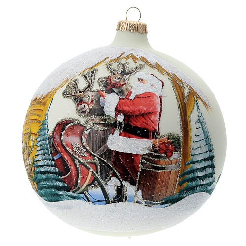 Boule pour sapin Père Noël rennes découpage verre soufflé 150 mm 1