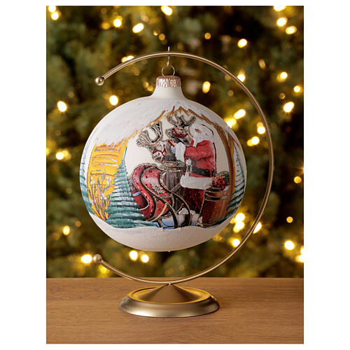 Boule pour sapin Père Noël rennes découpage verre soufflé 150 mm 2