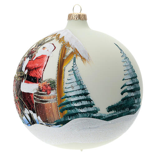 Boule pour sapin Père Noël rennes découpage verre soufflé 150 mm 3