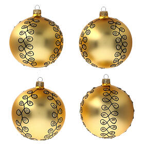 Glass Christmas ball with gold Arabesques black glitter 100 mm 4 pcs