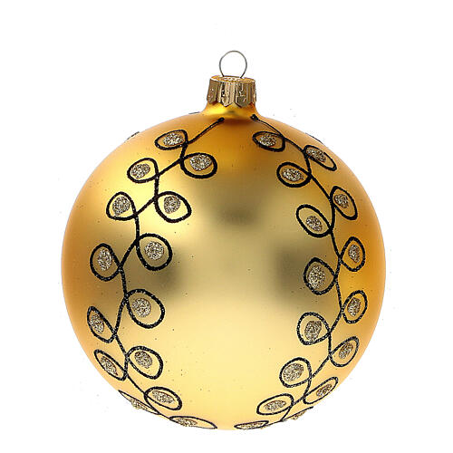 Glass Christmas ball with gold Arabesques black glitter 100 mm 4 pcs 2
