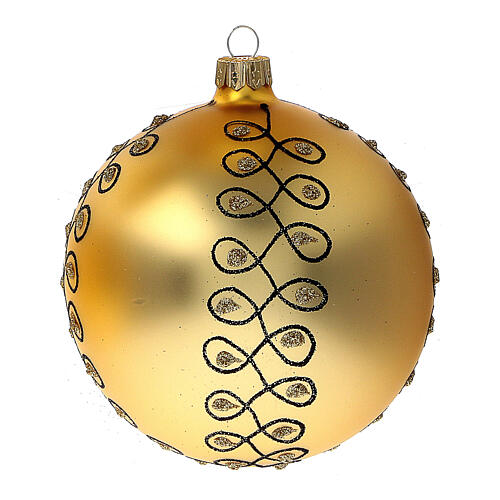 Glass Christmas ball with gold Arabesques black glitter 100 mm 4 pcs 3