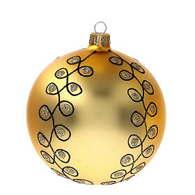 Bola Navidad dorada arabescos negros purpurina vidrio soplado 100 mm 4 piezas