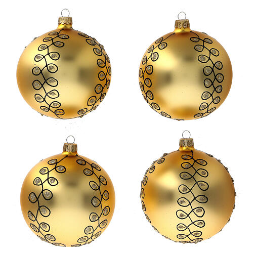 Bolas árvore de Natal vidro soprado dourado com arabescos pretos e glitter 100 mm 4 unidades 1
