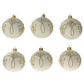 Christmas tree ball matt white gold blown glass 80 mm 6 pcs