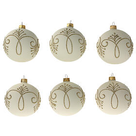 Bola árbol Navidad blanco opaco oro vidrio soplado 80 mm 6 piezas