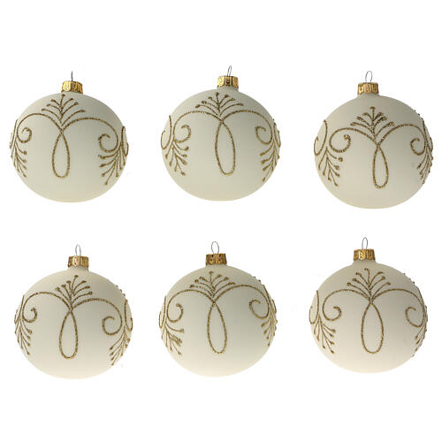 Bola árbol Navidad blanco opaco oro vidrio soplado 80 mm 6 piezas 1