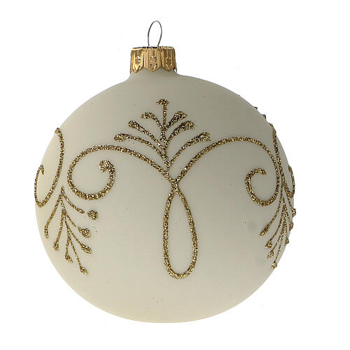 Bola árbol Navidad blanco opaco oro vidrio soplado 80 mm 6 piezas 2