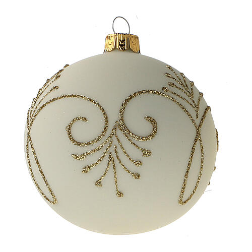 Bola árbol Navidad blanco opaco oro vidrio soplado 80 mm 6 piezas 3