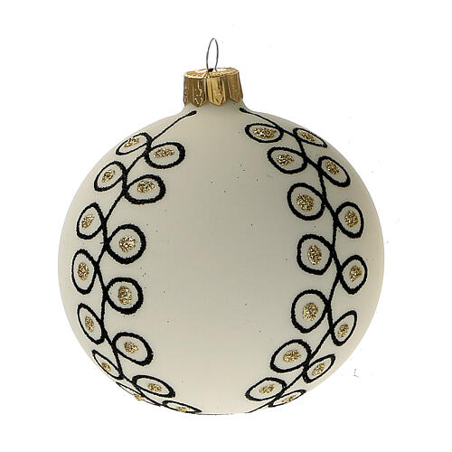 Bolas árvore de Natal vidro soprado branco com arabescos pretos e glitter dourado 80 mm 6 unidades 2