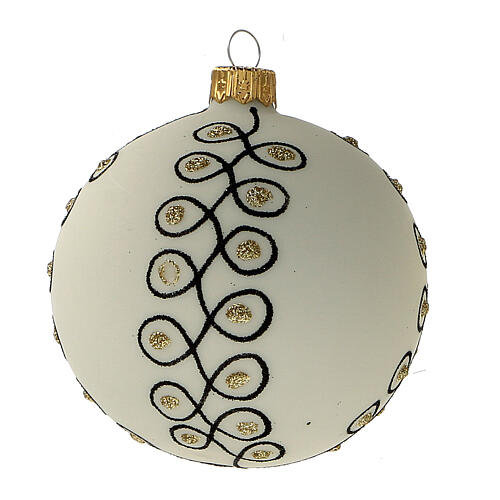 Bolas árvore de Natal vidro soprado branco com arabescos pretos e glitter dourado 80 mm 6 unidades 3