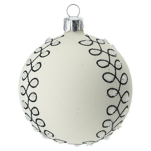 Bolas árvore de Natal vidro soprado branco com arabescos pretos e glitter dourado 80 mm 6 unidades 3