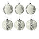 Bolas árvore de Natal vidro soprado branco com arabescos pretos e glitter dourado 80 mm 6 unidades s6