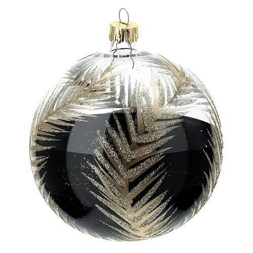 Christbaumkugel aus Glas in schwarz mit goldenen Verzierungen, 100 mm 3