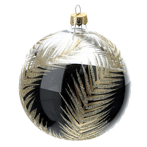 Christbaumkugel aus Glas in schwarz mit goldenen Verzierungen, 100 mm 4