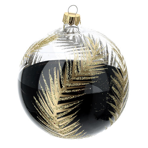 Bola Navidad negro ramas oro vidrio soplado 100 mm 1
