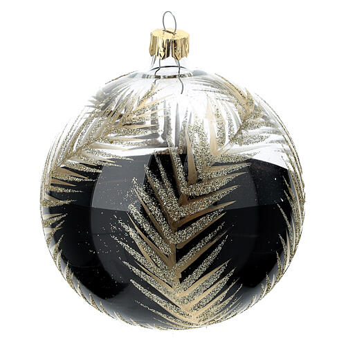 Bola Navidad negro ramas oro vidrio soplado 100 mm 3