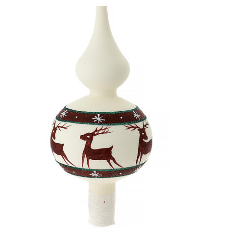 Cimier sapin Noël rennes rouges verre soufflé blanc et vert 35 cm 2