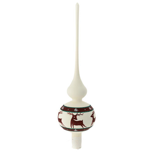 Cimier sapin Noël rennes rouges verre soufflé blanc et vert 35 cm 3