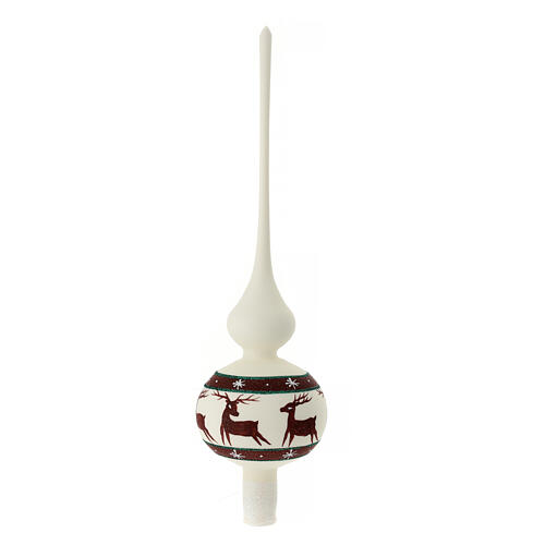 Puntale albero Natale bianco renne rosse verde vetro soffiato 35 cm 2