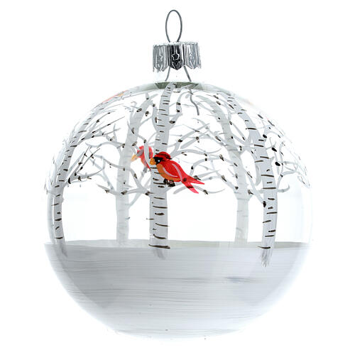 Christmas tree ornaments snowy forest red birds blown glass 80 mm 6 pcs 2