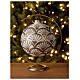Boule Noël blanc mat décorations or noir paillettes verre soufflé 150 mm s2