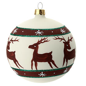 Christmas ball green red white reindeer 100 mm blown glass