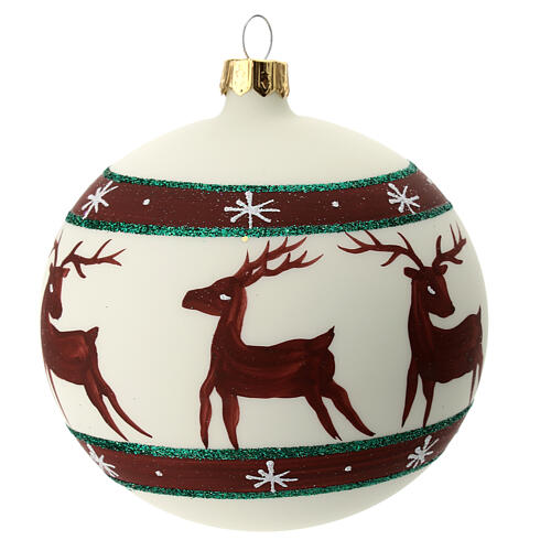 Pallina Natale verde rosso bianco renne 100 mm vetro soffiato 2