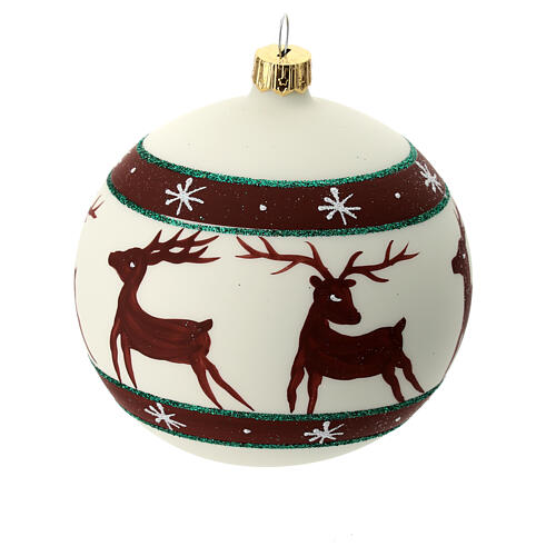 Pallina Natale verde rosso bianco renne 100 mm vetro soffiato 8