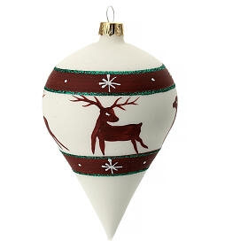 Glass Christmas drop ornament white reindeer 80 mm
