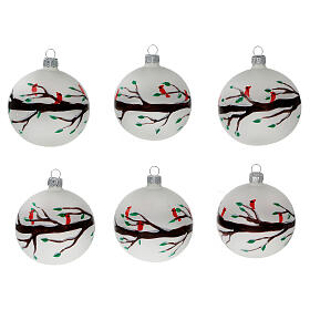 Christmas ball ornaments branches red birds blown glass 80 mm 6 pcs