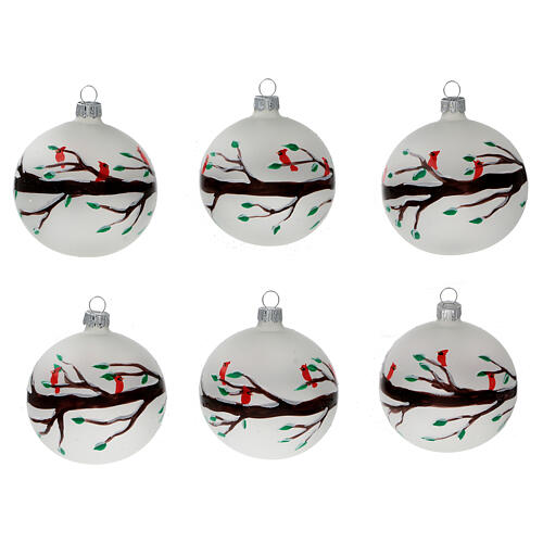 Christmas ball ornaments branches red birds blown glass 80 mm 6 pcs 1