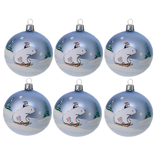 Boule Noël ourson stylisé verre soufflé 80 mm 6 pcs 1