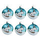 Grey and silver Christmas ball of blown glass with bear on a sled 80 mm set of 6 s1