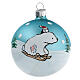 Grey and silver Christmas ball of blown glass with bear on a sled 80 mm set of 6 s2