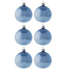 Polished light blue balls set 80 mm blown glass 6 pcs.