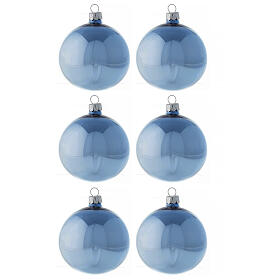 Set boules bleu clair brillant 80 mm verre soufflé 6 pcs