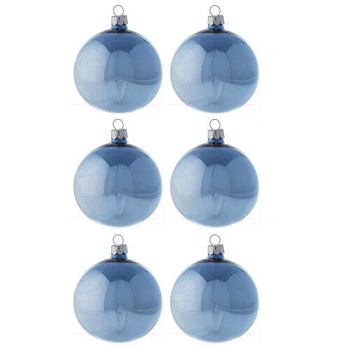 Set palline azzurro lucido 80 mm vetro soffiato 6 pz 1