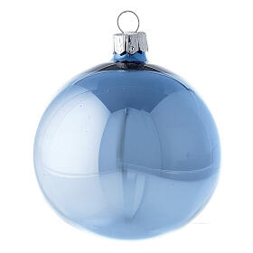 Glass Christmas ball ornaments shiny light blue 80 mm 6 pcs