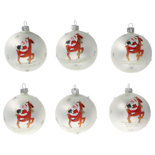 Christbaumkugeln aus Glas in weiß 6 Stück mit Rentier und Weihnachtsmann, 80 mm 1