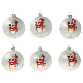 Bolas árvore de Natal vidro soprado branco Pai Natal na rena 80 mm 6 unidades