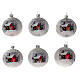 Palline Natale chiesa rossa cornice bianca vetro soffiato 80 mm 6 pz s1