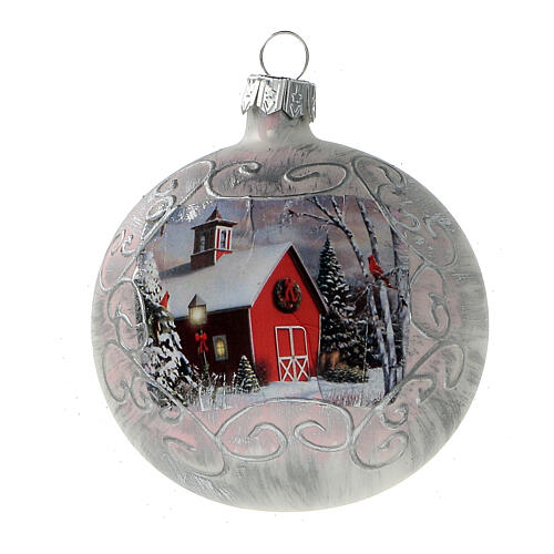 Glass Christmas tree ornament red church white blown glass 80 mm 6 pcs 2