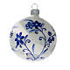 Christmas tree decoration white blown glass blue flowers 80 mm 6 pcs s2