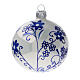 Christmas tree decoration white blown glass blue flowers 80 mm 6 pcs s3