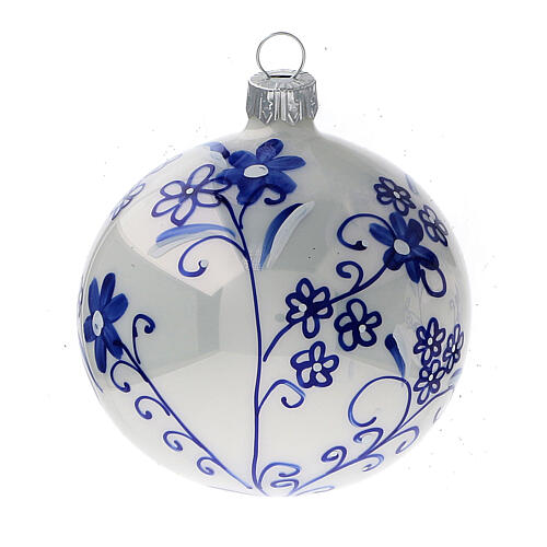 Floral Christmas ball ornaments blown glass blue 80 mm 6 pcs 3