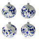 Bola Navidad blanca flores azules estilizados vidrio soplado 100 mm 4 piezas s1