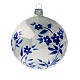 Bola Navidad blanca flores azules estilizados vidrio soplado 100 mm 4 piezas s3