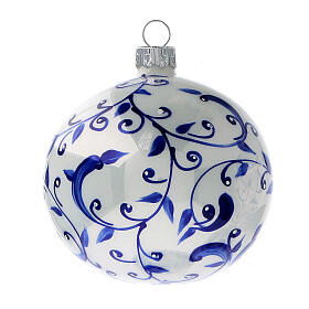Bola blanca árbol Navidad ramas azules vidrio soplado 80 mm 6 piezas