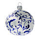 Boule blanche sapin Noël branches bleues verre soufflé 80 mm 6 pcs s2